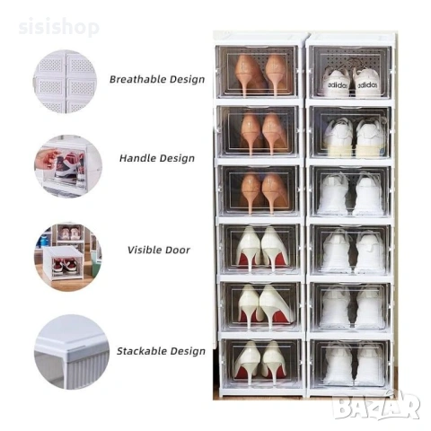 Вертикален пластмасов стелаж за обувки с 6 секции – Максимално място в минимално пространство 4913, снимка 2 - Други стоки за дома - 53993464