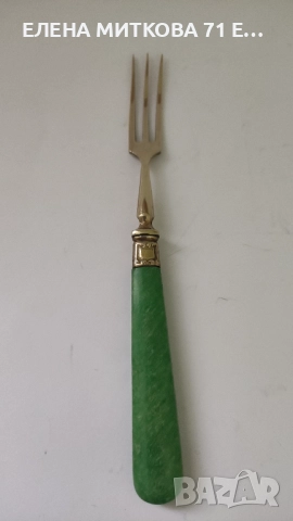 Старинни месингови десертни прибори с перлено-зелена бакелитова дръжка-в стил Арт Деко, снимка 8 - Антикварни и старинни предмети - 52564869