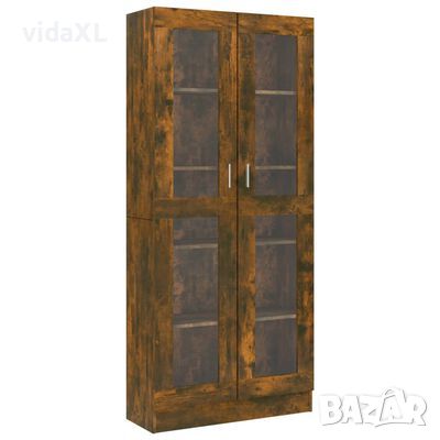 vidaXL Шкаф витрина, опушен дъб, 82,5x30,5x185,5 см, инженерно дърво(SKU:815621