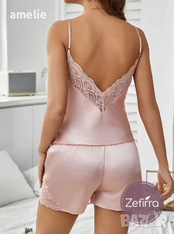 Дамски сатенен сет Filigree Zefirra в нежно розово., снимка 3 - Пижами - 52823012