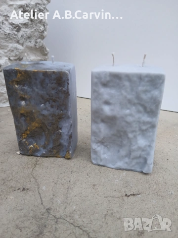 Ароматна свещ парче бял или сив камък с два фитила,малко бижу акцент за дома или офиса, снимка 7 - Декорация за дома - 53582663