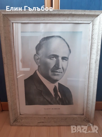 Портрет на Тодор Живков в дървена рамка, ретро, снимка 7 - Антикварни и старинни предмети - 54204237