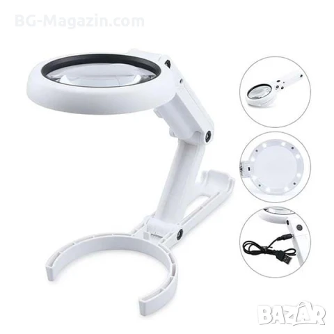 Мощна увеличителна ръчна и настолна лупа с LED осветление лампа стъклена за четене деца насекоми, снимка 4 - Други инструменти - 50920091