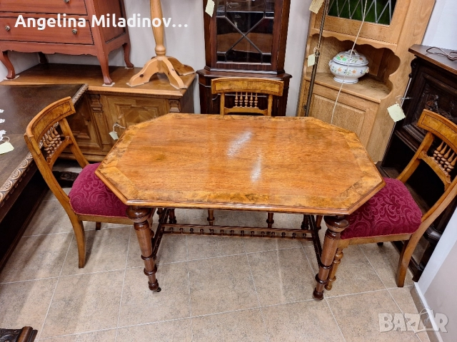 Античен Викториански к - т  за трапезария маса  с 4 стола, снимка 4 - Маси - 51596159