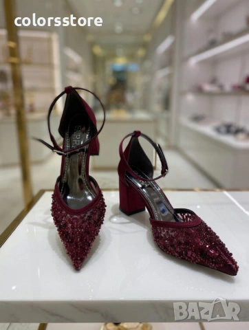 Сандали на ток - бордо сатен - SAT25 , снимка 2 - Сандали - 53793782