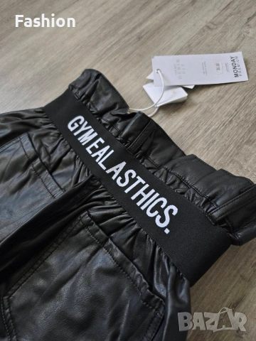 Нов чер кожен панталон с ластик на намаление, снимка 3 - Панталони - 53439195