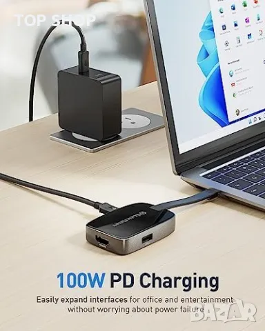 Нов Преносим USB C Хъб HDMI 4K 60Hz PD 100W зареждане, снимка 6 - Друга електроника - 49451203