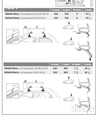 Багажник напречни греди THULE рейки за NISSAN Micra 1993-2002г., снимка 8 - Аксесоари и консумативи - 51777346
