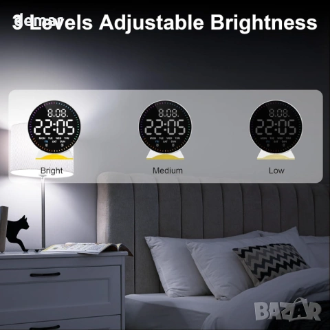 Lafocuse Цифров будилник с нощна лампа, 4.3" кръгъл LED дисплей, снимка 5 - Друга електроника - 53731975