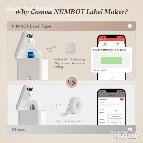 Принттер за етикети D110 с Bluetooth и термо етикетиране с лента, снимка 7 - Друга електроника - 51158673