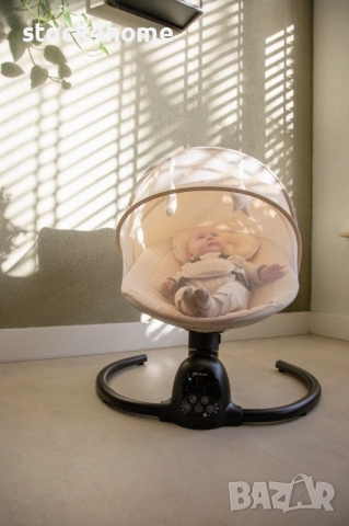 Електрически шезлонг за бебета, регулируеми ъгли, Bluetooth музика, бежов, до 10 кг, снимка 2 - Детски шезлонги - 52243930