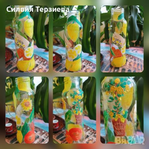 Ръчно рисувана бутилка/ ваза - Ciao Bella lemons, снимка 2 - Вази - 45603558