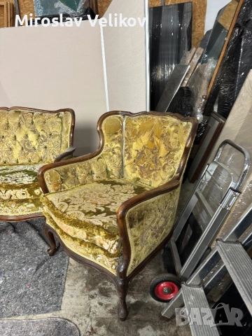Старинен Диван сет с два фотьойла и табуретка за реставриране , снимка 3 - Антикварни и старинни предмети - 53471041