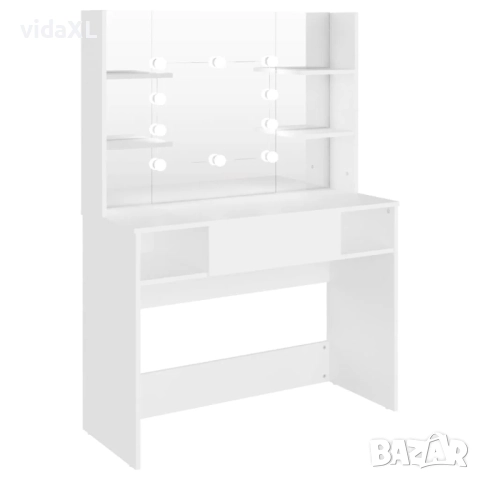vidaXL Тоалетка с LED лампи, 100x40x135 см, МДФ, бяла(SKU:331538), снимка 1