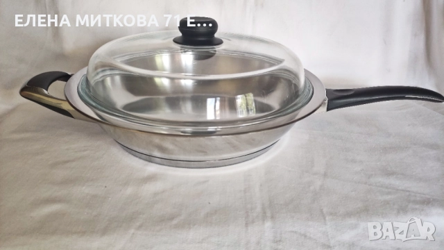 АМС швейцарски масивен дълбок тиган от неръждаема стомана + индукция отличен, снимка 1
