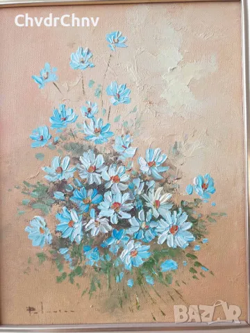 39x34см/2бр картини масло върху платно/натюрморт-цветя/картина в дървена рамка, снимка 3 - Картини - 48427931