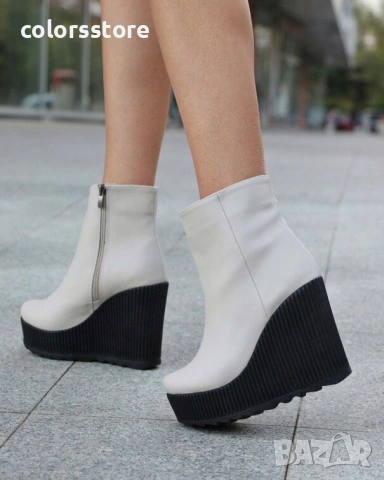 Боти на платформа - бежова кожа с черно ходило - BNP1 , снимка 2 - Дамски боти - 35901419