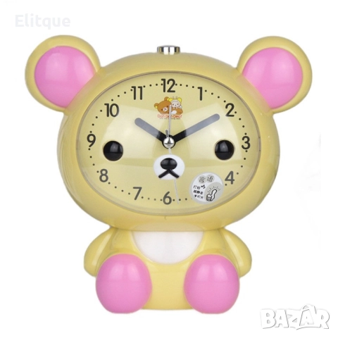 Детски настолен часовник със светлина и функция за будилник с батерии Мече, 15 х 16 см, снимка 4 - Други стоки за дома - 52895004