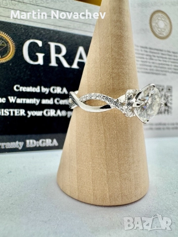 Сребърен пръстен с мойсанит (Диамант) 1 карат, снимка 4 - Пръстени - 51684521