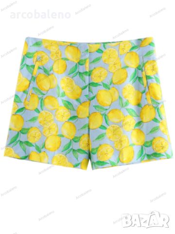 Нов дамски празничен комплект от две части с къси панталони с лимонов принт, снимка 4 - Комплекти - 46312270