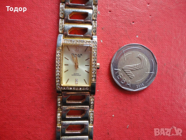 Позлатен часовник Omax механизъм Seiko Swarovski, снимка 2 - Дамски - 53032564