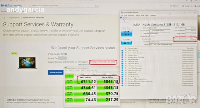 Dell Precision 7780/Core i7-13850HX/RTX Ada 2000 8GB/16GB RAM/512GB SSD/17.3 FHD IPS 100% DCI-P3 , снимка 2 - Лаптопи за работа - 53268474