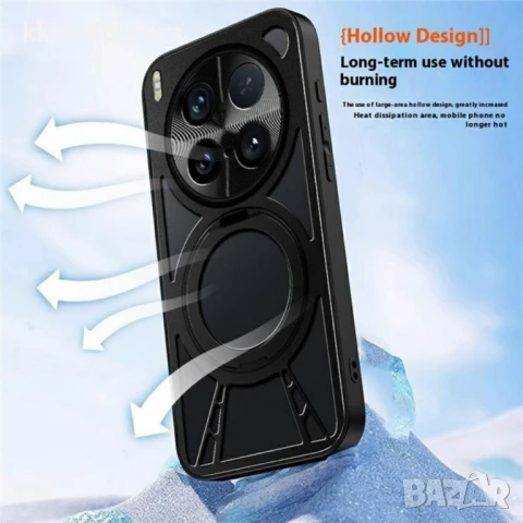 vivo X200 Ultra 5G Калъф с Магнитна Стойка и Отворен Дизайн за Охлаждане – Черен / Сребрист + Скрийн, снимка 5 - Калъфи, кейсове - 50818953