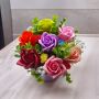 Ароматен букет от 7 рози от пластичен сапун в лилава саксийка. Идеален подарък за всеки повод , снимка 5