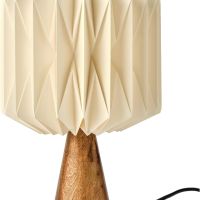 Настолна лампа от дърво и хартия Kusso Масивно мангово дърво със сгънат абажур в стил оригами, снимка 1 - Настолни лампи - 45368871