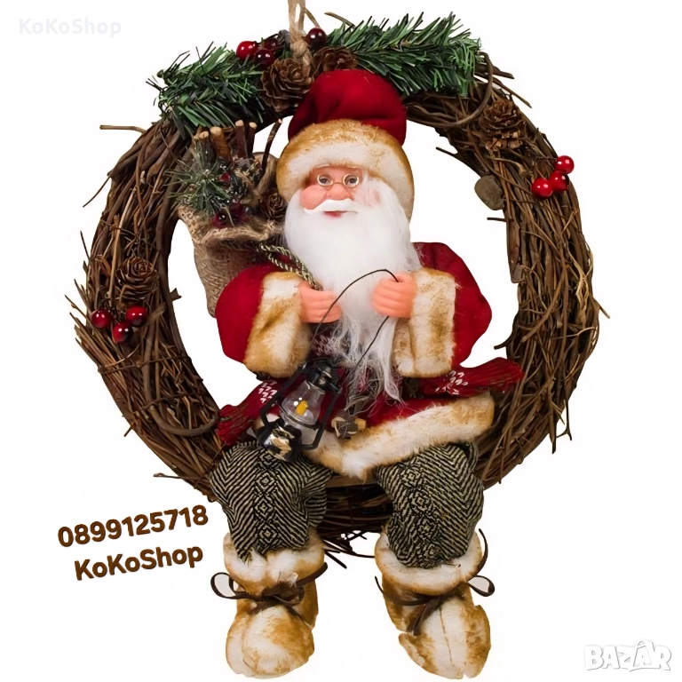 Коледен венец с Дядо Коледа-35 см./венец/венец за коледна украса, снимка 1