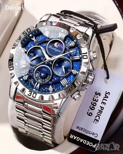 НОВ Модел Poedagar Луксозен кварцов мъжки часовник с хронограф, снимка 1