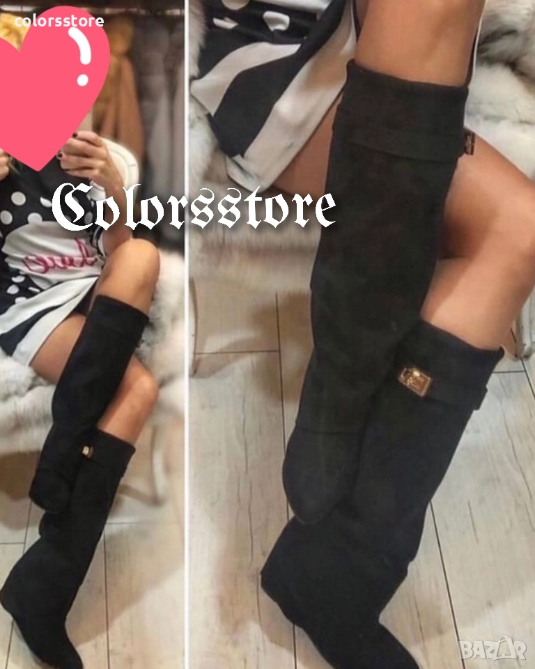 Ботуши на платформа - черен велур - K-40, снимка 1