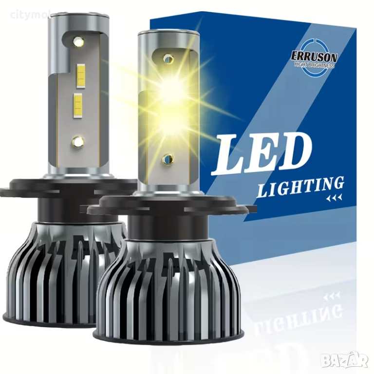 Комплект 2 бр. авто лампи/крушки H4 LED, 4300K, с вентилатори, снимка 1