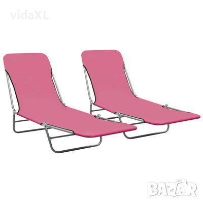 vidaXL Сгъваеми шезлонги, 2 бр, стомана и текстил, розови（SKU:310345, снимка 1