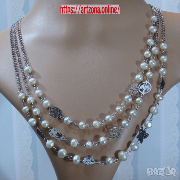 ⚜️ Колие със стомана и речни перли №3311, снимка 1