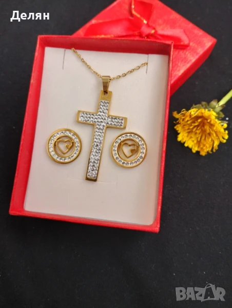 Дамски колиета с обеци от медицинска стомана, снимка 1