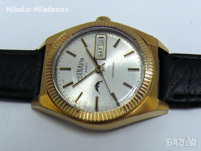 Съветски CORNAVIN/РАКЕТА Позлатен Мъжки ръчен часовник, работещ. Ден/Дата, снимка 5 - Мъжки - 51947231