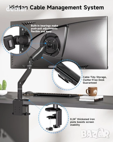 BIZUM стойка за един монитор, регулируема газова пружина, 17"-43", до 15 кг, снимка 6 - Стойки, 3D очила, аксесоари - 53836635
