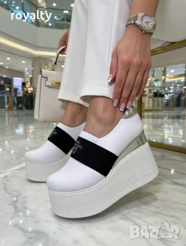 Обувки на платформа - бял текстил