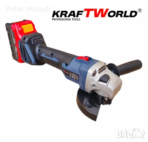 Акумулаторен Ъглошлайф 125мм Kraftworld с 2 Батерии в Куфар, снимка 2 - Други инструменти - 50358967