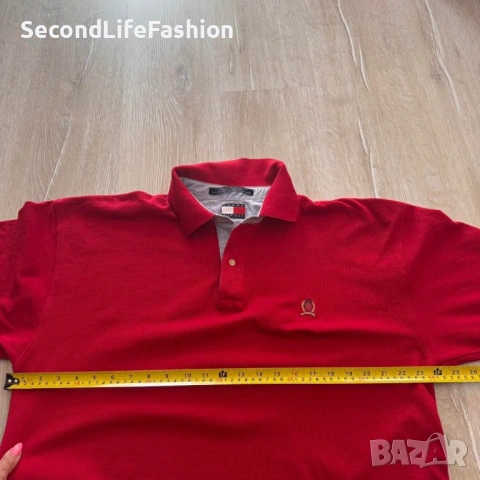 Винтидж поло тениска Tommy Hilfiger размер XL червена произведена в САЩ, снимка 7 - Тениски - 53119707