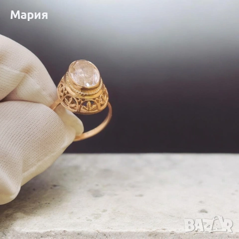 Златен пръстен 583 с естествен камък - винтидж, снимка 6 - Пръстени - 53735965
