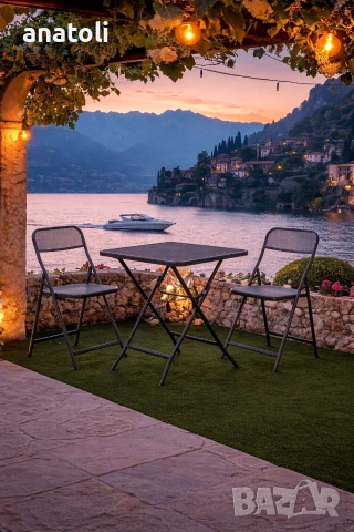 чисто нови метални Комплект маса и столове от 3 части Сгъваеми, Сив от Германия , снимка 12 - Маси - 53413943
