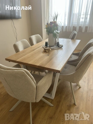 трапезна маса масив дъб с метални крака , снимка 5 - Маси - 53541444