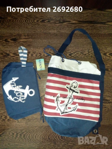 Нов с етикет комплект чанта и портфейл/щампа на котва, снимка 5 - Чанти - 51224400