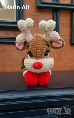 Плетена играчка - коледен елен, снимка 2 - Плюшени играчки - 52011764