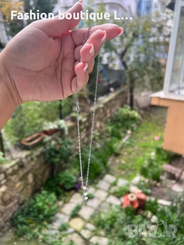 Сребърно синджирче с висулка гръмотевица с блестящи камъчета ❤️, снимка 2 - Колиета, медальони, синджири - 52412338
