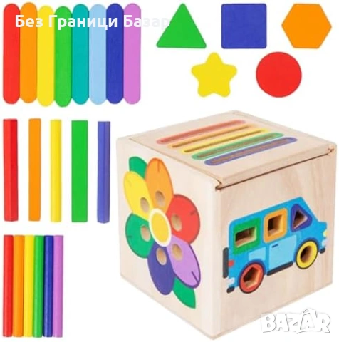 Нова монтесори образователна дървена играчка за сортиране цветове и форми