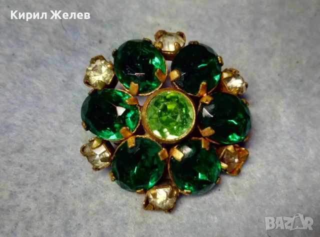СТАРА ПОЗЛАТЕНА МЕДНА СКЪПОЦЕННА БРОШКА с ИСКРЯЩИ КАМЪНИ ОЛИВИН и ЦИРКОН 50200, снимка 7 - Антикварни и старинни предмети - 51280192