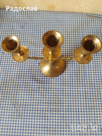 троен месингов свещник , снимка 2 - Други - 53260411